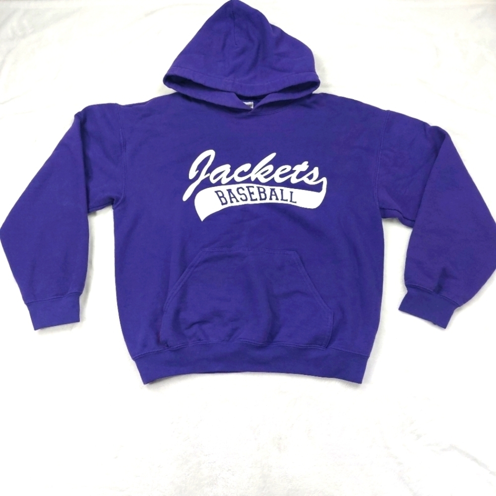 GILDAN UNISEX PURPLE JACKETS BASEBALL NUMBER 9 LONG SLEEVE PULLOVER HOODIE SZ M